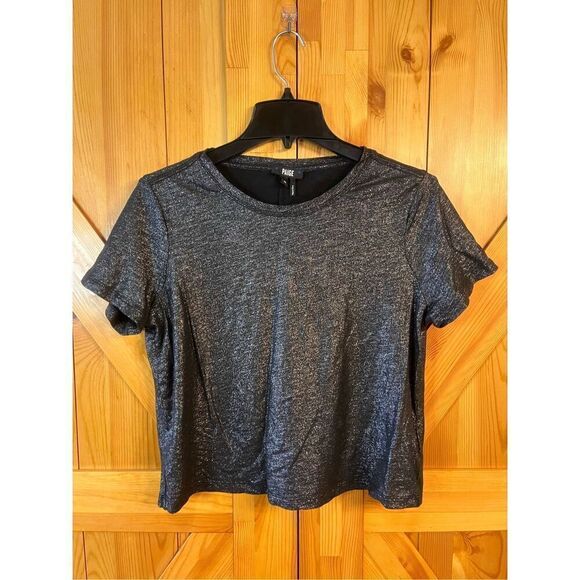 PAIGE Women's Lor Tee Crew Neck Grey Metallic Size Medium (3851) - Picture 1 of 4